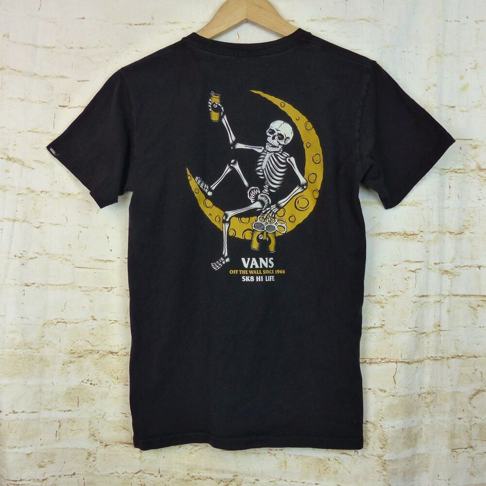 Vans Shirt Men S Classic Fit Black Moonshine Skeleton SK8-Hi Life Graphic Skate